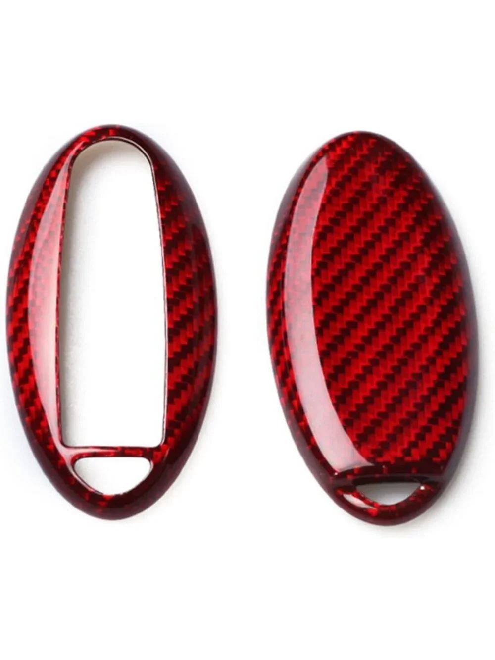 Sleek Carbon Fiber Key Fob Cover for Nissan Models - Smart Remote Case, Red